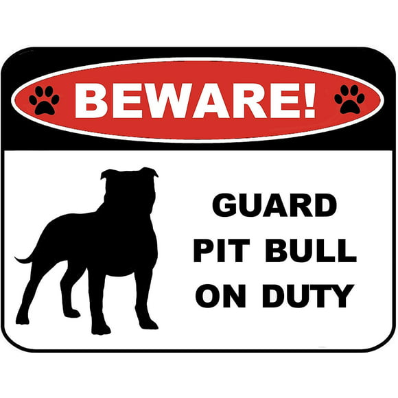 9 inch x 11.5 inch Laminated Dog S v1 on Duty Blk & Wht Beware Guard Pitbull